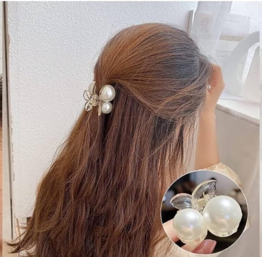 Korean 4Piece pearl design Plastic Hair Claw Clips White Strong Hold Hair Jaw Clips Small Hair Clips Accessories for Women
