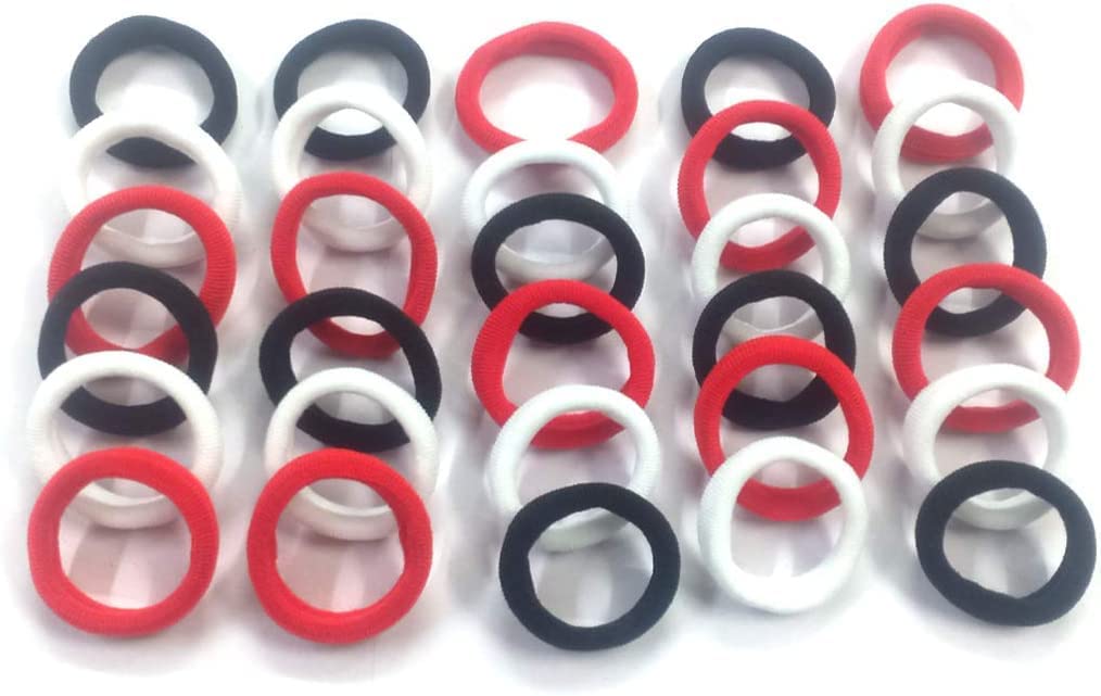 Seamless Thick Cotton Hair Rubber Bands, Durable Elastic Ties, Ponytail Holders, Hair Accessories for Women & Girls - White Red & Black