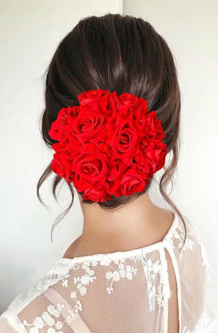 Artificial Rose Flower Wedding Hair Bun Gajra for Women Bridal Juda Hair Bun Hair Accessory (Red)