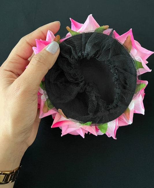 Artificial Rose Flower Wedding Hair Bun Gajra for Women Bridal Juda Hair Bun Hair Accessory (Pink)