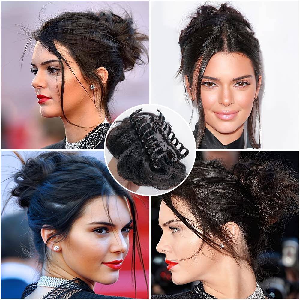 1Pcs Synthetic Nylon Messy Curly Hair Claw/Clutcher Bun Hair Extension for Women (Black Color)