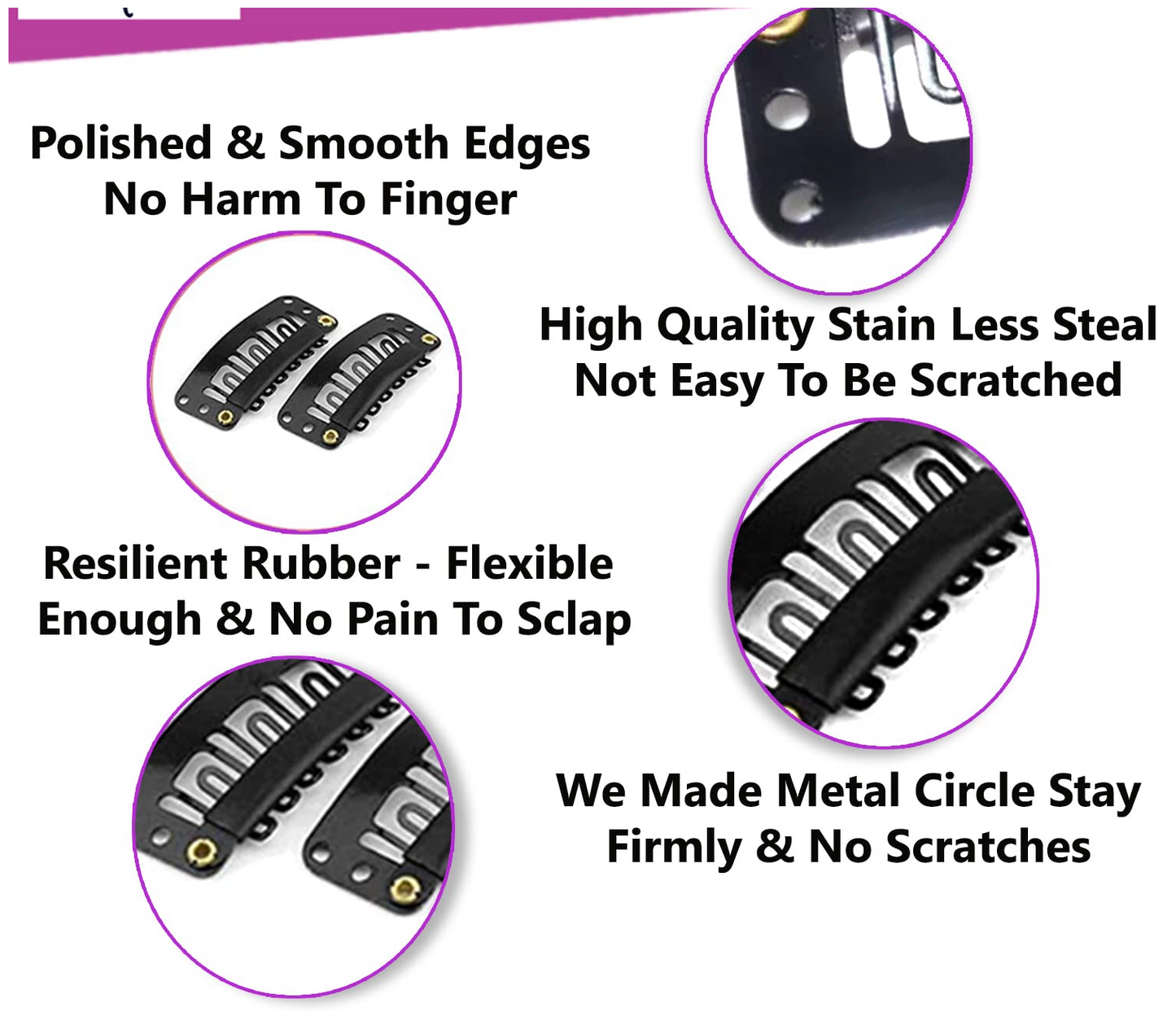 Hair Extension Clips For Women & Men (12 Pcs) - Hair Patch Clips - Hair Attached Snap Wig Clips (Black) (3.4 cm)