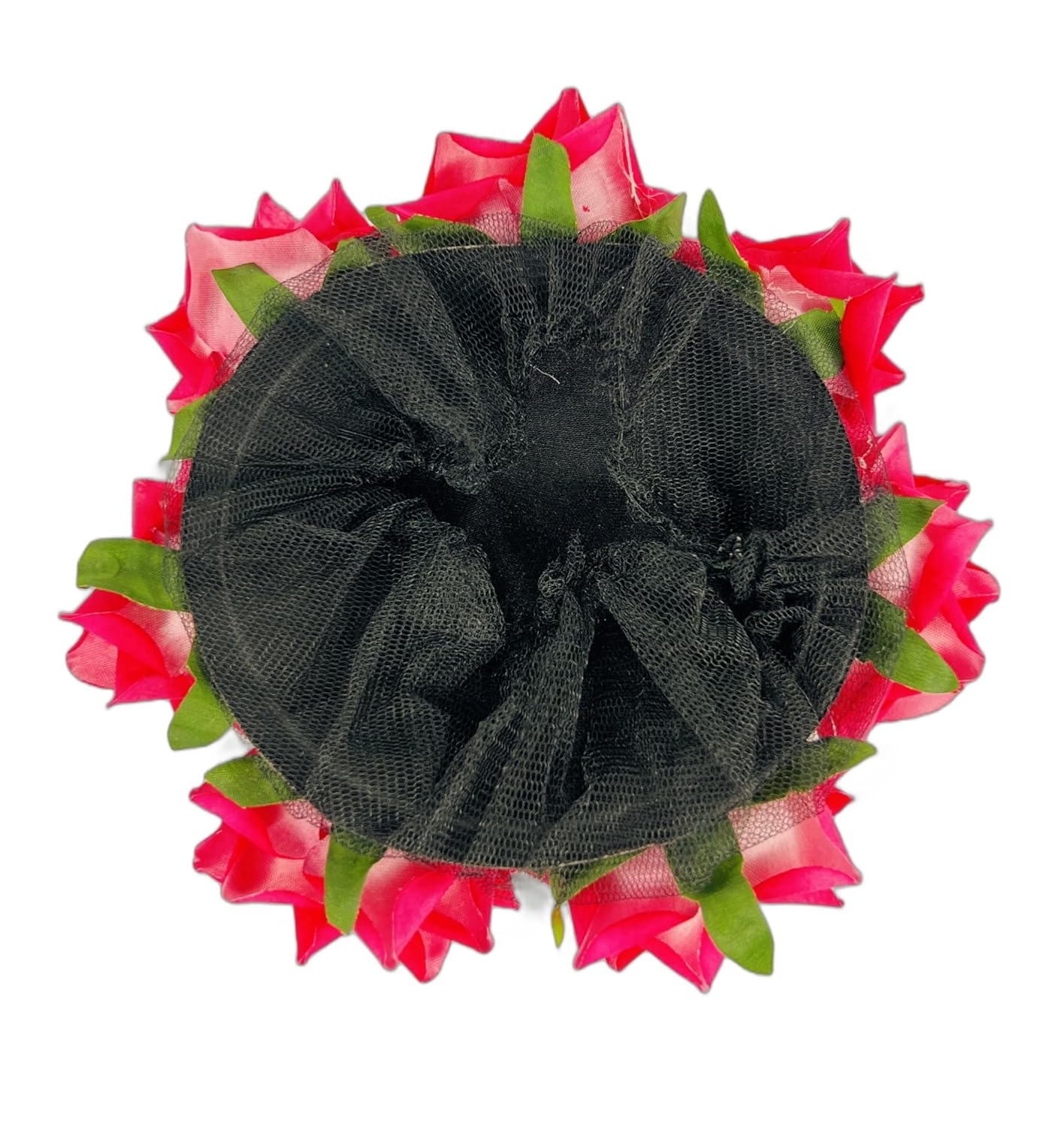 Artificial Rose Flower Wedding Hair Bun Gajra for Women Bridal Juda Hair Bun Hair Accessory (Red)