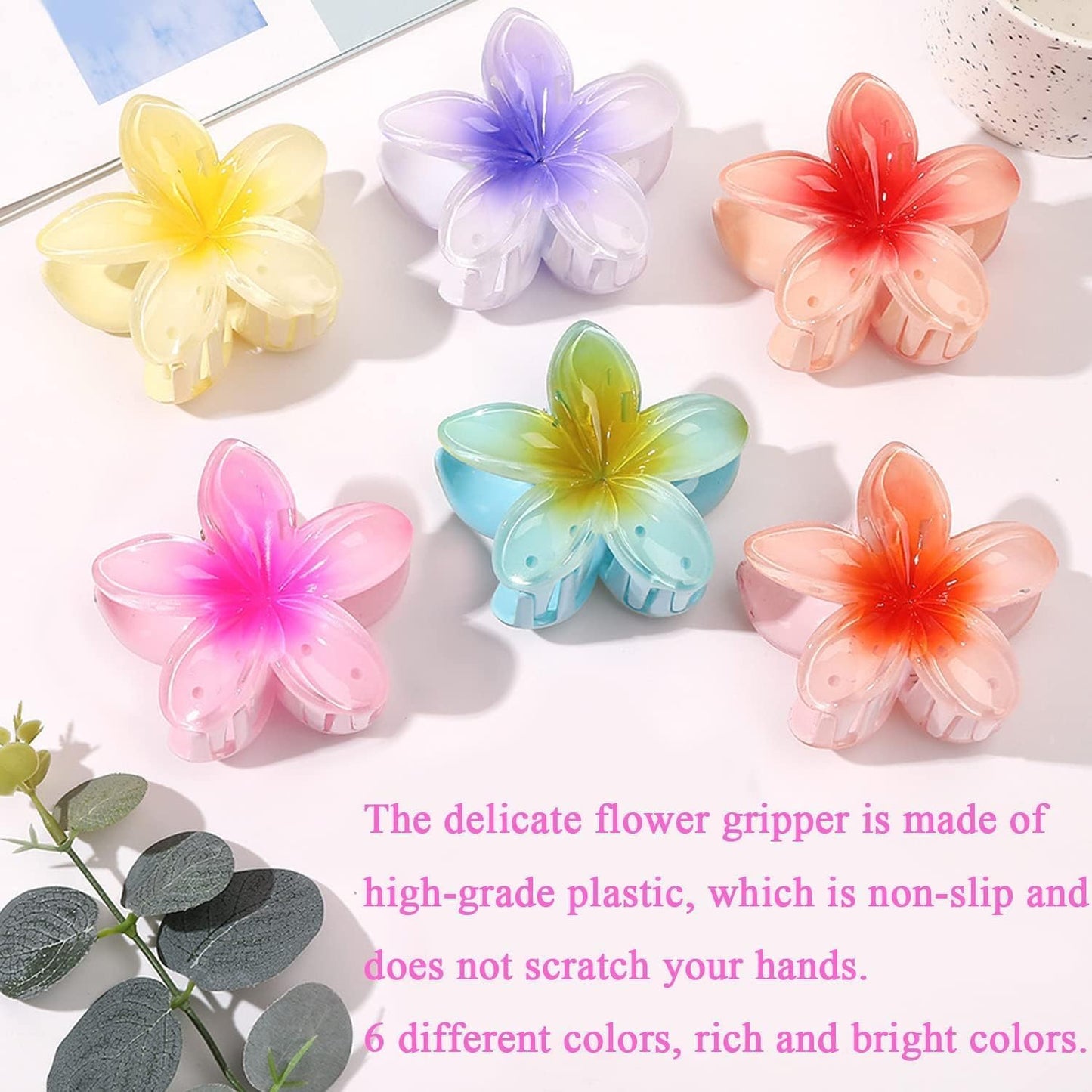 Flower Claw Clip- 6pc Stylish Korean Hair Clips for Women, Flower Clutcher Claw Set | Cute Floral Hair Accessories for Women and Girls