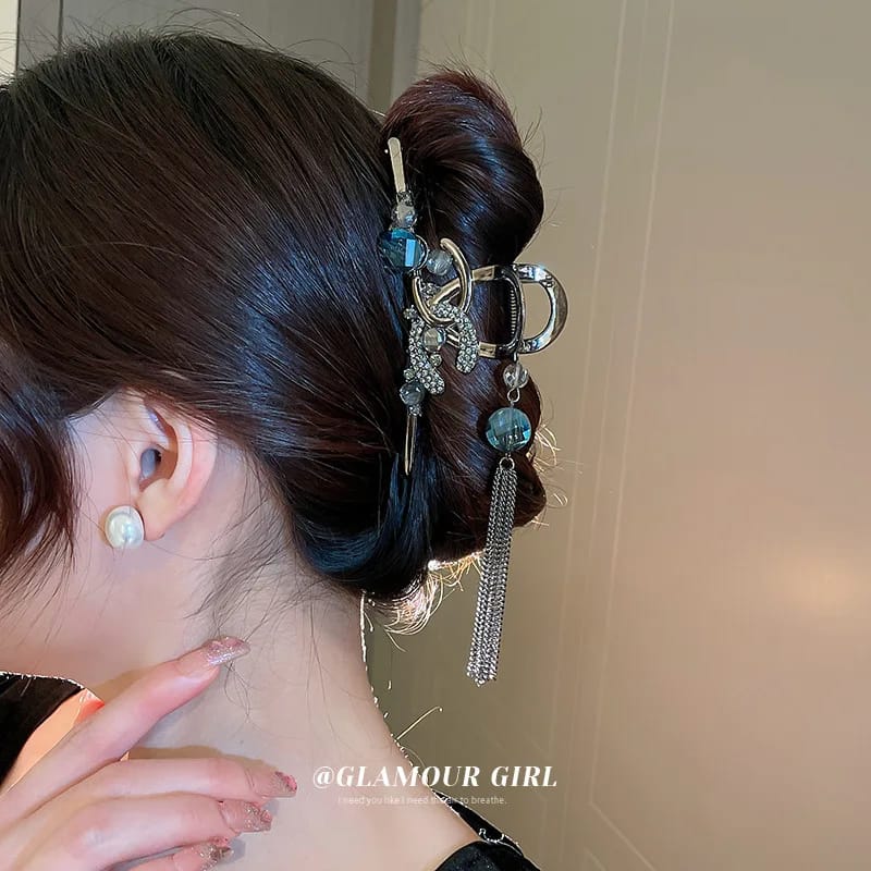 Blue Crystal Butterfly Rose Barrette Hair Clip