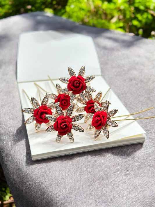 Red Rose U Shaped Juda Pin (Pack of 6)