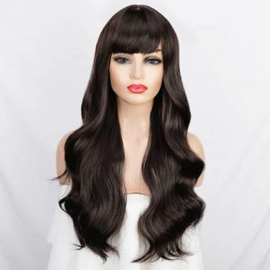 Women Full Head Long Synthetic 24 Inch/Natural Looking/Artificial Hair  Wig for Girls & Ladies (Brown)