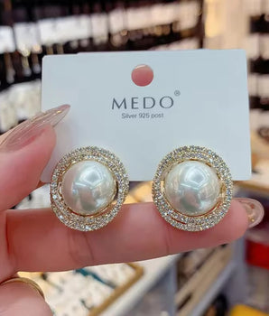 Pearl and Crystal Halo Stud Earrings