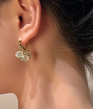 Gold-Toned Hoop Earrings with Dangling White Stone Charms