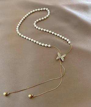 Pearl Necklace with Butterfly Pendant