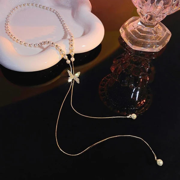 Pearl Necklace with Butterfly Pendant