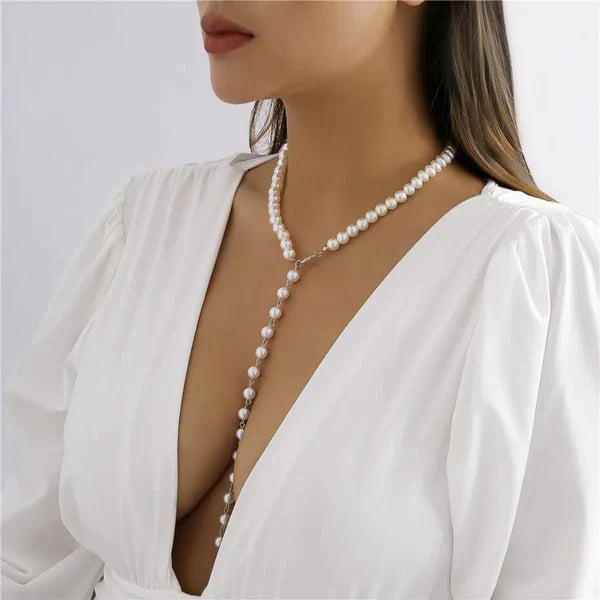 Long Y-Shape Pearl Strand Necklace