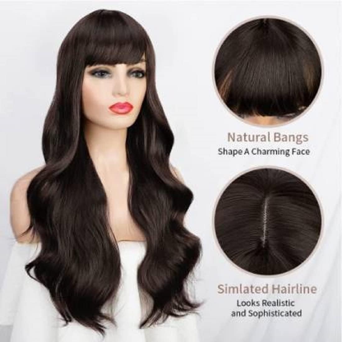 Women Full Head Long Synthetic 24 Inch/Natural Looking/Artificial Hair  Wig for Girls & Ladies (Brown)