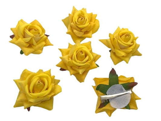 6 Piece Artificial Rose Hair Clip Flower Hair Accessories for Women, Wedding, Valentine's Day Gift, Marriage Hairstyles, Hair Clips with Roses, Floral Clips, Stylish Hair Accessories (YELLOW)