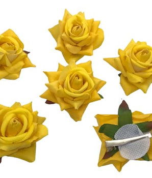 6 Piece Artificial Rose Hair Clip Flower Hair Accessories for Women, Wedding, Valentine's Day Gift, Marriage Hairstyles, Hair Clips with Roses, Floral Clips, Stylish Hair Accessories (YELLOW)