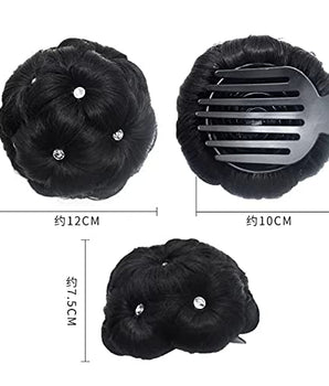 Women Artificial Clutcher Hair Bun With Pearl Stone Juda Panja (Natural Black)