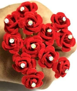 Rose Juda Pins 12 PCS Hair Accessories For Women's Hair Decoration Bridal Hair Accessories Velvet Rose Pin Hair Flowers Floral Hair Accessories Pack Of 12, Red