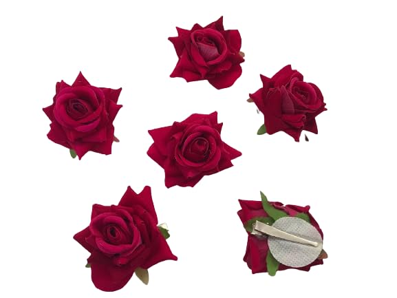 6 Piece Artificial Rose Hair Clip Flower Hair Accessories for Women, Wedding, Valentine's Day Gift, Marriage Hairstyles, Hair Clips with Roses, Floral... (Colour:MAROON)