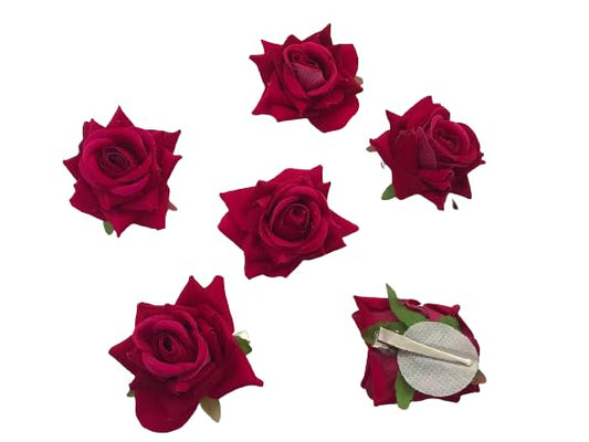6 Piece Artificial Rose Hair Clip Flower Hair Accessories for Women, Wedding, Valentine's Day Gift, Marriage Hairstyles, Hair Clips with Roses, Floral... (Colour:MAROON)