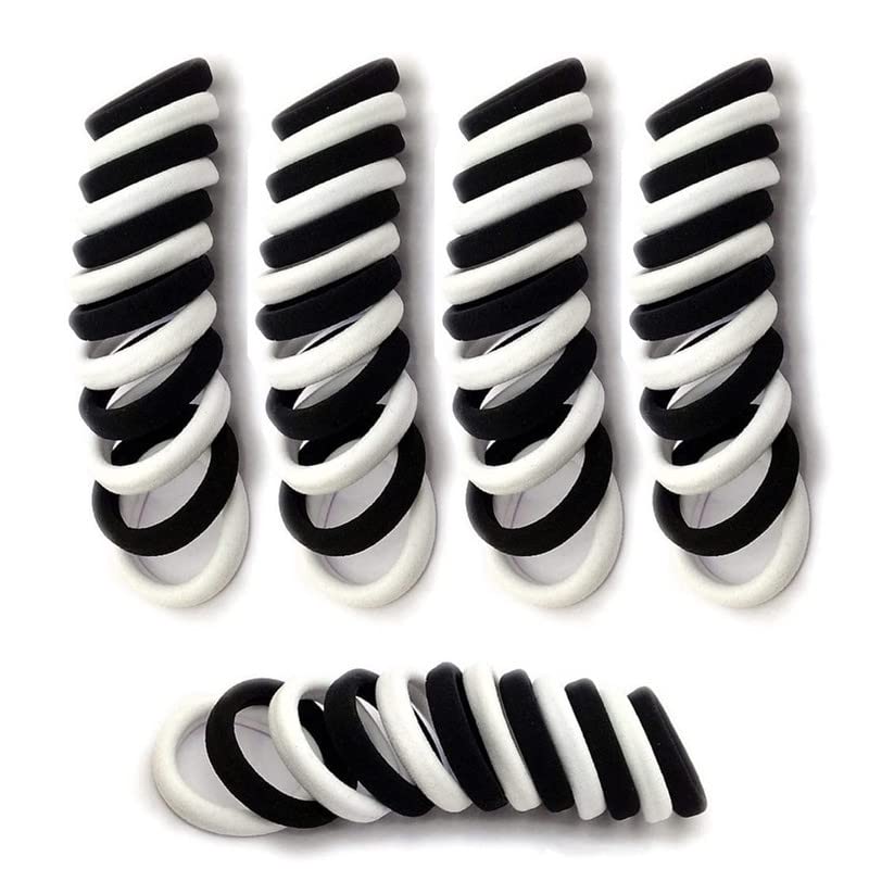 Seamless Thick Cotton Hair Rubber Bands, Durable Elastic Ties, Ponytail Holders, Hair Accessories for Women & Girls - White & Black