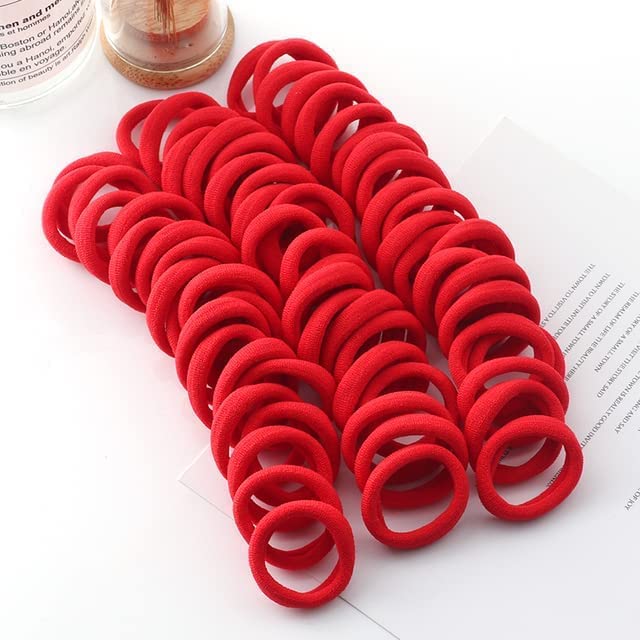 Seamless Thick Cotton Hair Rubber Bands, Durable Elastic Ties, Ponytail Holders, Hair Accessories for Women & Girls -  ,Red  30 pcs