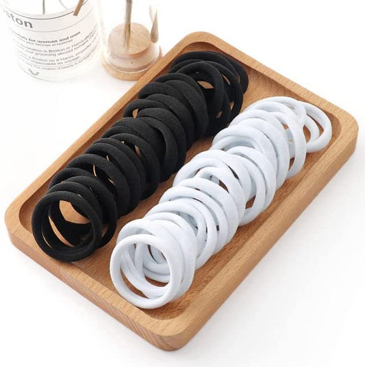 Seamless Thick Cotton Hair Rubber Bands, Durable Elastic Ties, Ponytail Holders, Hair Accessories for Women & Girls - White & Black