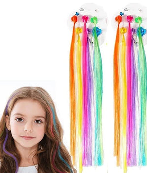 Hair Extensions with Hair Clips Hair Colors Wig for Children  Straight Colorful Hair Extension Hairpieces Multicolor (12- PCS)