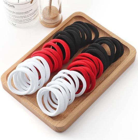 Seamless Thick Cotton Hair Rubber Bands, Durable Elastic Ties, Ponytail Holders, Hair Accessories for Women & Girls - White  Red & Black