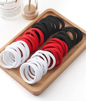 Seamless Thick Cotton Hair Rubber Bands, Durable Elastic Ties, Ponytail Holders, Hair Accessories for Women & Girls - White  Red & Black