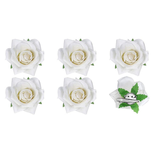 6 Piece Artificial Rose Hair Clip Flower Hair Accessories for Women, Wedding, Valentine's Day Gift, Marriage Hairstyles, Hair Clips with Roses, Floral Clips, Stylish Hair Accessories (WHITE)