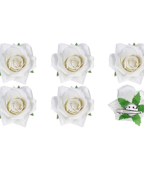 6 Piece Artificial Rose Hair Clip Flower Hair Accessories for Women, Wedding, Valentine's Day Gift, Marriage Hairstyles, Hair Clips with Roses, Floral Clips, Stylish Hair Accessories (WHITE)