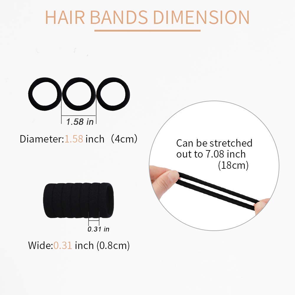 Seamless Thick Cotton Hair Rubber Bands, Durable Elastic Ties, Ponytail Holders, Hair Accessories for Women & Girls - White & Black