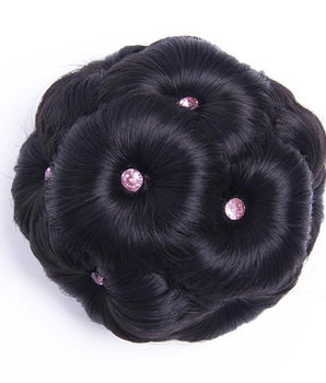 Women Artificial Clutcher Hair Bun With Pearl Stone Juda Panja (Natural Black)