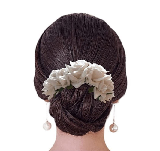 White Floral Hair Bun Accessories