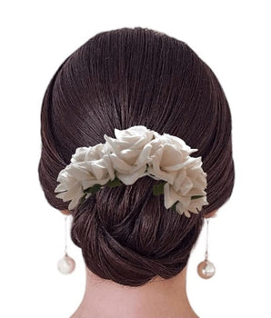 Artificial Bridal White Rose Petal Flower Veni Gajra Hair Juda Accessories For Women | Suitable for Traditional Indian Wedding/Marriage/Engagements -