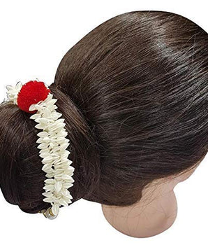 Hair Bun Mogra Fringes Flower Gajra for Women in White Set of 2 pcs Pack