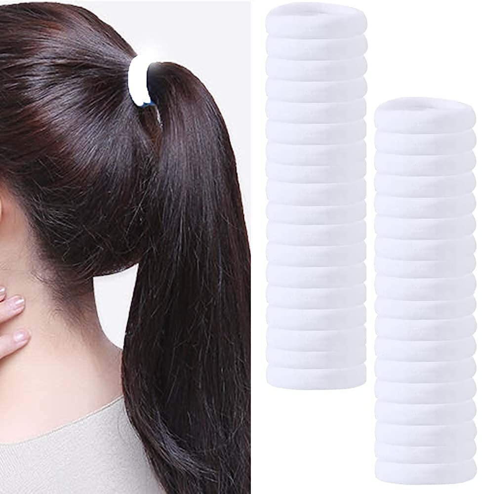 Set Of 30 Pcs Effortless White Color Elastic Cotton Stretch Hair Ties Bands Headband Ponytail Holder Brand:
