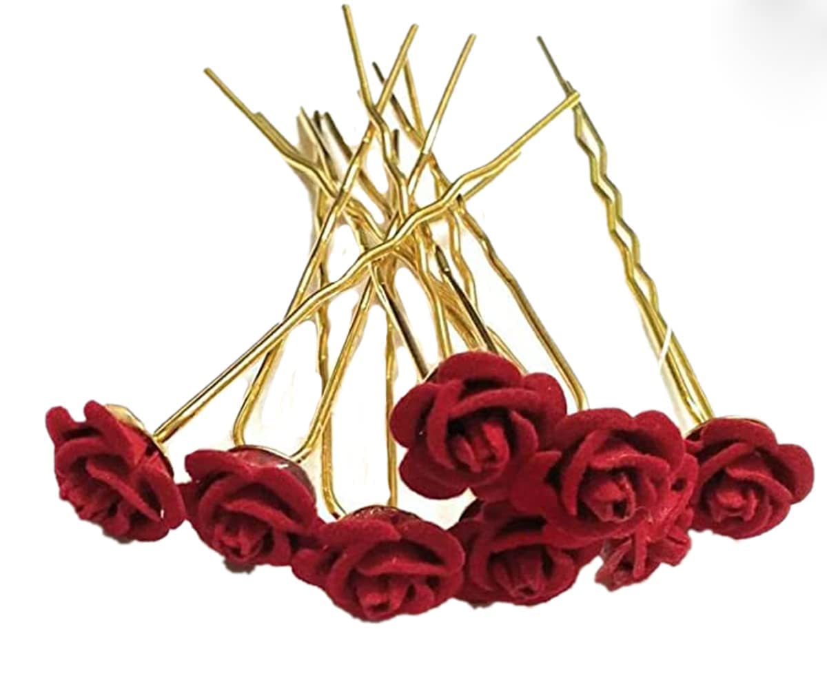 Golden Red Rose U Pins 12 Pcs