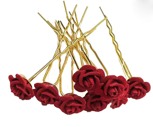 Golden Red Rose U Pins 12 Pcs