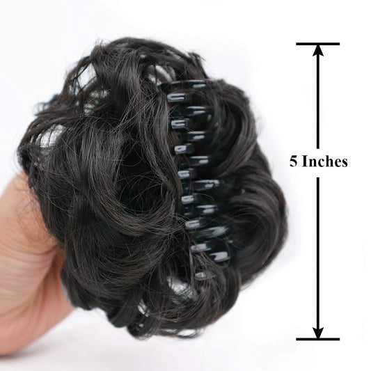 1Pcs Synthetic Nylon Messy Curly Hair Claw/Clutcher Bun Hair Extension for Women (Black Color)