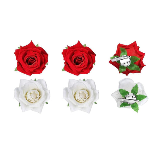 6 Piece Artificial Rose Hair Clip Flower Hair Accessories for Women, Wedding, Valentine's Day Gift, Marriage Hairstyles, Hair Clips with Roses, :WHITE & RED