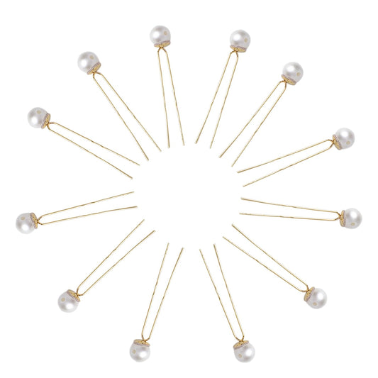 (12pcs) Pearl Hair Accessories for Women & Girls - Stylish Decoration Pearls Hair Clip U Pins for Bride Hairstyle - For Wedding/Parties