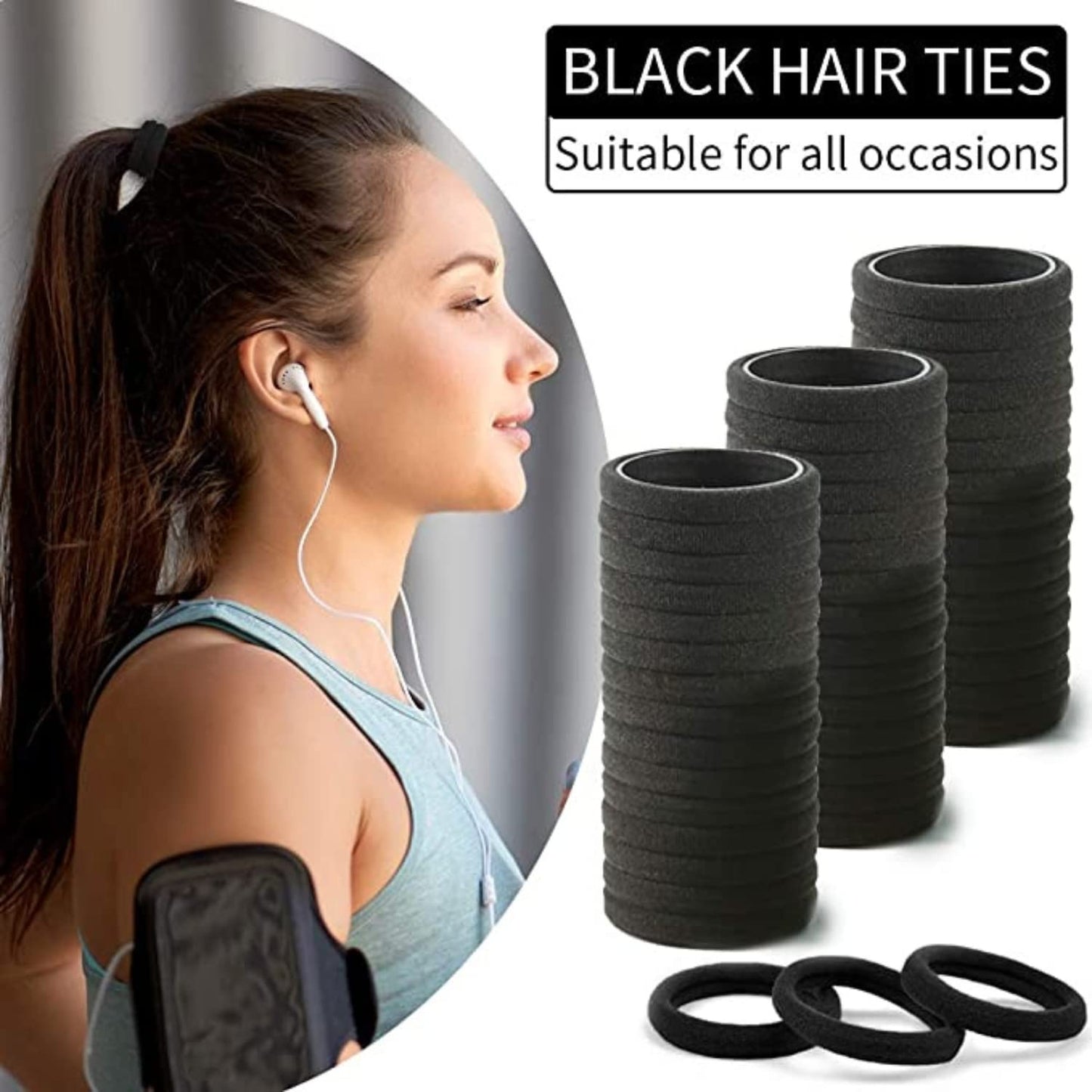 Seamless Thick Cotton Hair Rubber Bands, Durable Elastic Ties, Ponytail Holders, Hair Accessories for Women & Girls -  Black 30 pcs