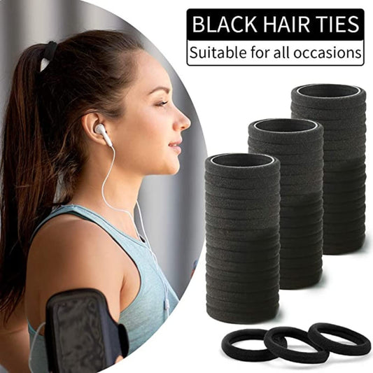 Seamless Thick Cotton Hair Rubber Bands, Durable Elastic Ties, Ponytail Holders, Hair Accessories for Women & Girls -  Black 30 pcs