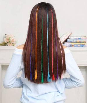 Hair Extensions with Hair Clips Hair Colors Wig for Children  Straight Colorful Hair Extension Hairpieces Multicolor (12- PCS)