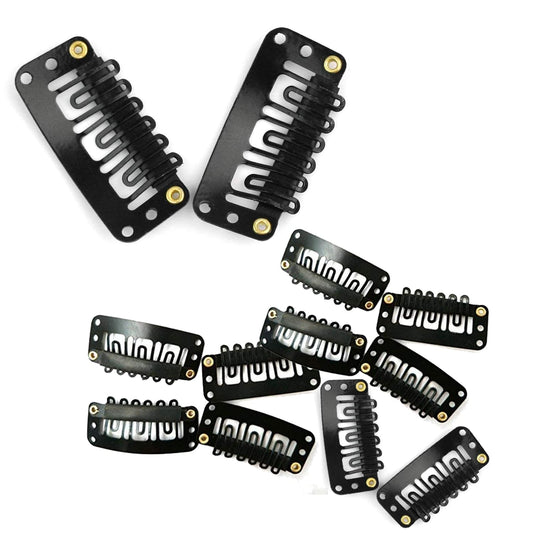 Hair Extension Clips For Women & Men (12 Pcs) - Hair Patch Clips - Hair Attached Snap Wig Clips (Black) (3.4 cm)