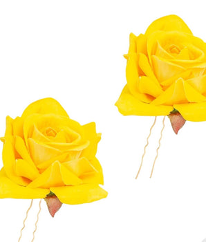 6 Piece Artificial Rose U Shape Hair Pins Elegant Wedding Juda Clip, Valentine's Day Gift, Stylish Hair Bun Stick with Flowers for Hair Perfect Marriage Hairstyle Accessories Useful for Women, Girls, Brides (YELLOW