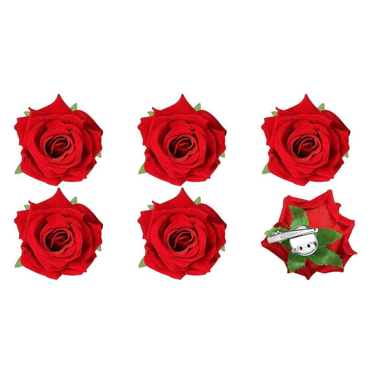 6 Piece Artificial Rose Hair Clip Flower Hair Accessories for Women, Wedding, Valentine's Day Gift, Marriage Hairstyles, Hair Clips with Roses, Floral Clips, Stylish Hair Accessories (RED)