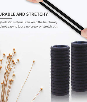 Seamless Thick Cotton Hair Rubber Bands, Durable Elastic Ties, Ponytail Holders, Hair Accessories for Women & Girls -  Black 30 pcs