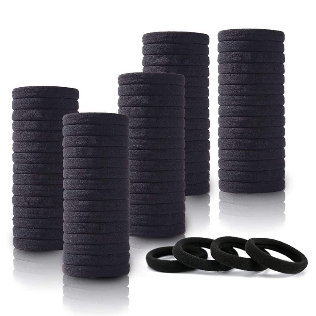 Seamless Thick Cotton Hair Rubber Bands, Durable Elastic Ties, Ponytail Holders, Hair Accessories for Women & Girls -  Black 30 pcs